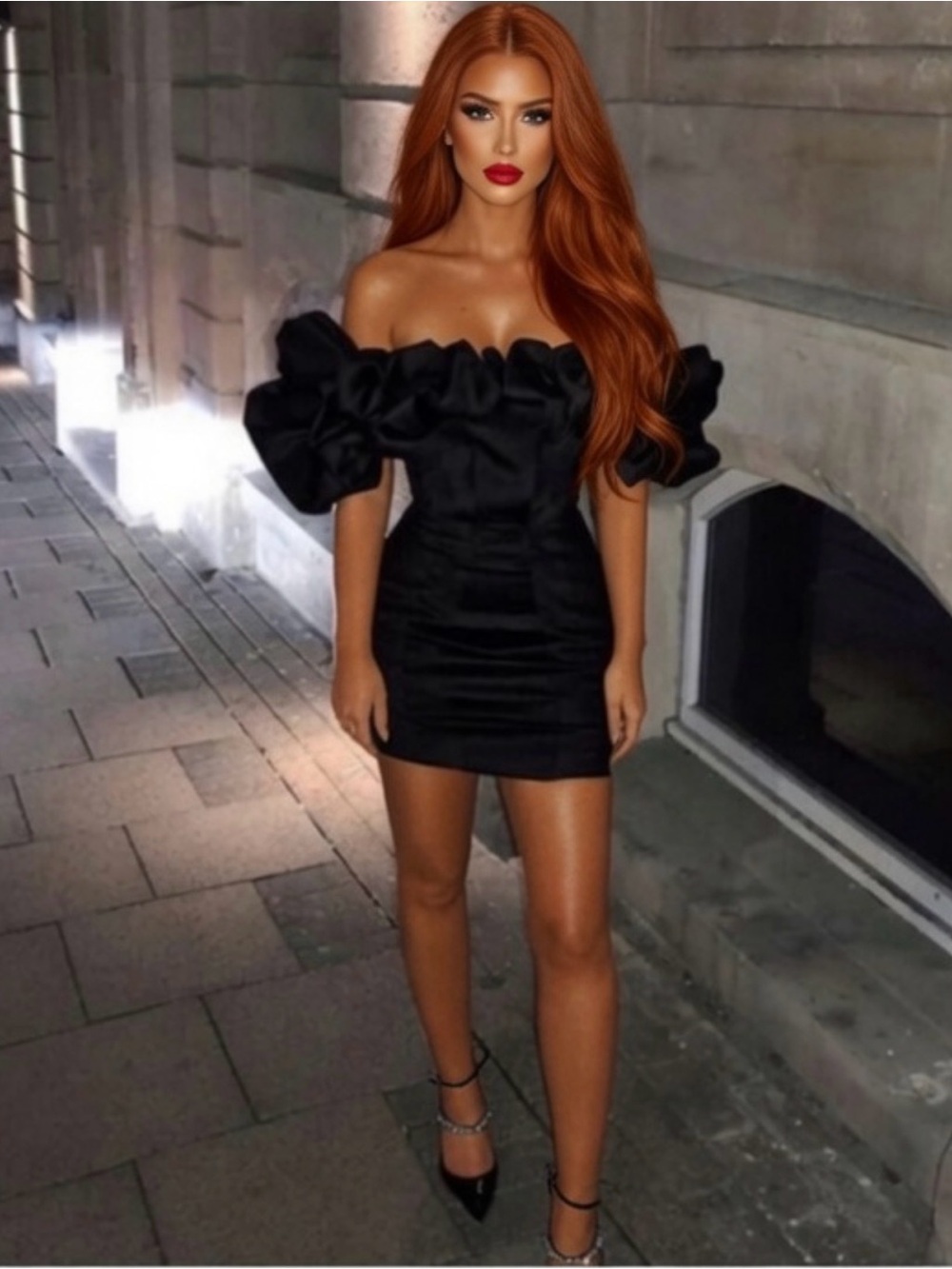 House of CB SELENA Black Satin Puff Shoulder Dress Small US4-6$299 - Picture 5 of 11
